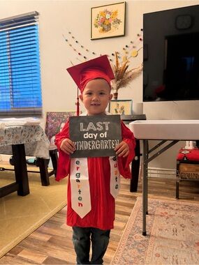 Red Kindergarten Graduation Gown with White Graduate Stole